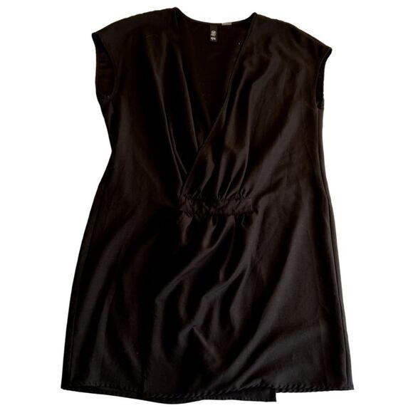 Ezra Black Surplice Mini Dress Large Sleeveless V-Neck Elastic Waist Stretch - Picture 7 of 8